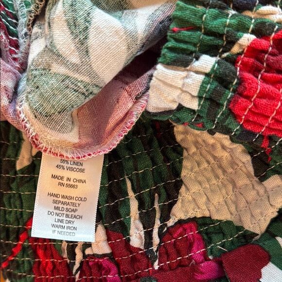 TAHARI LINEN FLORAL WIDE LEG PANTS SIZE MEDIUM WHITE PINK RED GREEN TROPICAL - Picture 7 of 10